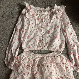 Girls Love Shack Fancy Pink Ruffle Floral Skirt Peasant Top Set 12 Year